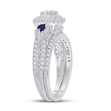 Load image into Gallery viewer, Enchanting Blue Sapphire Princess Diamond Bridal Wedding Ring Set - Front View
