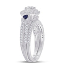 Enchanting Blue Sapphire Princess Diamond Bridal Wedding Ring Set - Front View