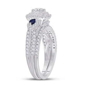 Enchanting Blue Sapphire Princess Diamond Bridal Wedding Ring Set - Splendid Jewellery