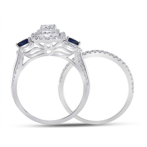 Enchanting Blue Sapphire Princess Diamond Bridal Wedding Ring Set - Splendid Jewellery