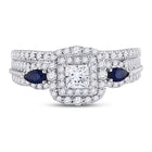 Enchanting Blue Sapphire Princess Diamond Bridal Wedding Ring Set - Side View