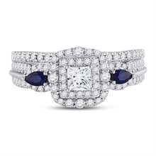 Load image into Gallery viewer, Enchanting Blue Sapphire Princess Diamond Bridal Wedding Ring Set - Splendid Jewellery