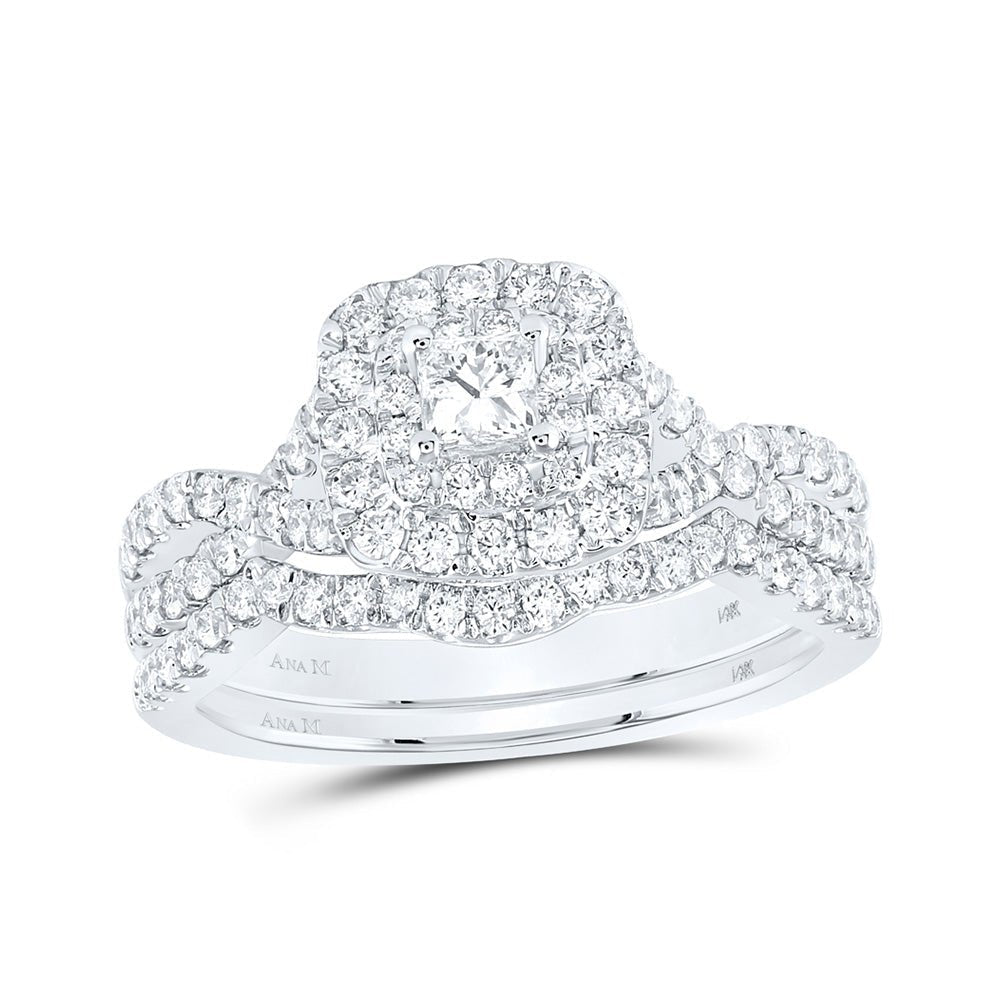 Enchanting Blue Sapphire Princess Diamond Halo Bridal Wedding Ring Band Set - Splendid Jewellery