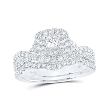 Load image into Gallery viewer, Enchanting Blue Sapphire Princess Diamond Halo Bridal Wedding Ring Band Set - Splendid Jewellery