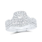 Enchanting Blue Sapphire Princess Diamond Halo Bridal Wedding Ring Band Set - Splendid Jewellery
