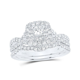 Enchanting Blue Sapphire Princess Diamond Halo Bridal Wedding Ring Band Set - Splendid Jewellery