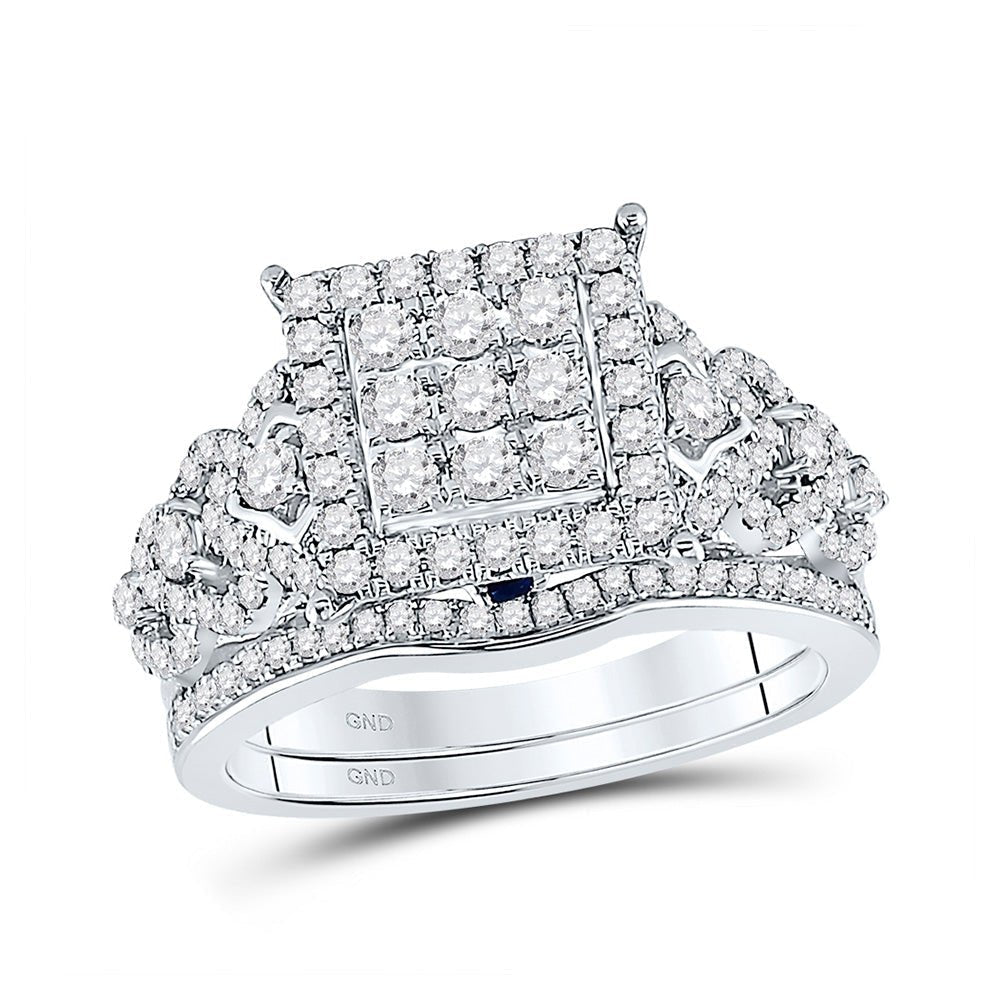 Enchanting Blue Sapphire Square Diamond Wedding Ring Set - Splendid Jewellery