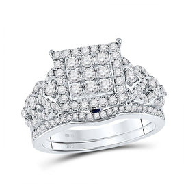 Enchanting Blue Sapphire Square Diamond Wedding Ring Set - Splendid Jewellery