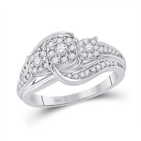 Enchanting Brilliance: 10kt White Gold Diamond Cluster Bridal Wedding Engagement Ring 1/2 Cttw - Splendid Jewellery