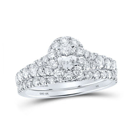 Enchanting Brilliance 10kt White Gold Oval Diamond Halo Bridal Wedding Ring Band Set 1 - 1/2 Cttw - Splendid Jewellery