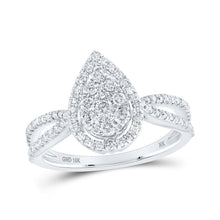 Load image into Gallery viewer, Enchanting Brilliance | 10kt White Gold Round Diamond Teardrop Cluster Bridal Wedding Engagement Ring 1/2 Cttw - Splendid Jewellery
