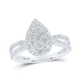 Enchanting Brilliance | 10kt White Gold Round Diamond Teardrop Cluster Bridal Wedding Engagement Ring 1/2 Cttw - Splendid Jewellery