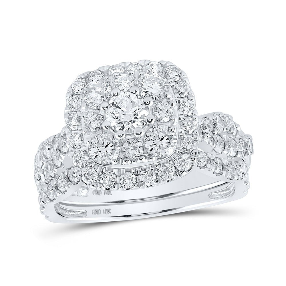 Enchanting Brilliance: 10kt White Gold Square Halo Diamond Bridal Wedding Ring Set - Splendid Jewellery