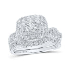 Enchanting Brilliance: 10kt White Gold Square Halo Diamond Bridal Wedding Ring Set - Splendid Jewellery
