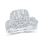 Enchanting Brilliance: 10kt White Gold Square Halo Diamond Bridal Wedding Ring Set - Splendid Jewellery