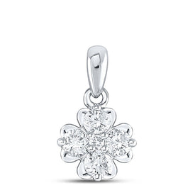 Enchanting Brilliance: 10kt White Gold Womens Round Diamond Cluster Pendant 1/3 Cttw - Splendid Jewellery