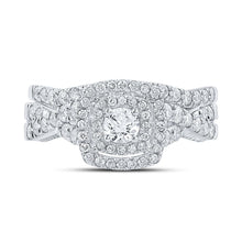 Load image into Gallery viewer, Enchanting Brilliance: 14kt White Gold Diamond Halo Bridal Wedding Ring Band Set - Second Side View