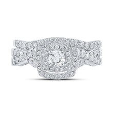 Load image into Gallery viewer, Enchanting Brilliance: 14kt White Gold Diamond Halo Bridal Wedding Ring Band Set - Splendid Jewellery