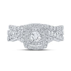 Enchanting Brilliance: 14kt White Gold Diamond Halo Bridal Wedding Ring Band Set - Splendid Jewellery