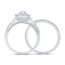 Load image into Gallery viewer, Enchanting Brilliance: 14kt White Gold Diamond Halo Bridal Wedding Ring Band Set - Splendid Jewellery