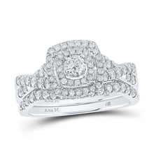 Load image into Gallery viewer, Enchanting Brilliance: 14kt White Gold Diamond Halo Bridal Wedding Ring Band Set - Splendid Jewellery