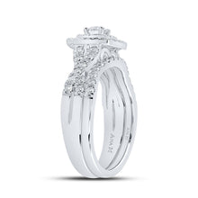 Load image into Gallery viewer, Enchanting Brilliance: 14kt White Gold Diamond Halo Bridal Wedding Ring Band Set - Splendid Jewellery