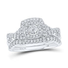 Enchanting Brilliance: 14kt White Gold Diamond Halo Bridal Wedding Ring Band Set - Front View