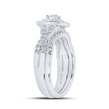 Load image into Gallery viewer, Enchanting Brilliance: 14kt White Gold Diamond Halo Bridal Wedding Ring Band Set - Side View