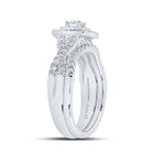 Enchanting Brilliance: 14kt White Gold Diamond Halo Bridal Wedding Ring Band Set - Side View