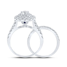 Load image into Gallery viewer, Enchanting Brilliance: 14kt White Gold Diamond Halo Bridal Wedding Ring Set with Blue Sapphire - Side View