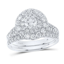 Load image into Gallery viewer, Enchanting Brilliance: 14kt White Gold Diamond Halo Bridal Wedding Ring Set with Blue Sapphire - Splendid Jewellery
