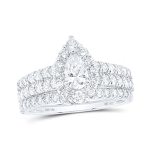 Load image into Gallery viewer, Enchanting Brilliance: 14kt White Gold Pear Diamond Halo Bridal Wedding Ring Band Set 1 - 1/2 Cttw - Splendid Jewellery