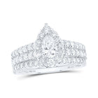 Enchanting Brilliance: 14kt White Gold Pear Diamond Halo Bridal Wedding Ring Band Set 1 - 1/2 Cttw - Splendid Jewellery