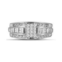 Load image into Gallery viewer, Enchanting Brilliance: 14kt White Gold Princess Diamond Cluster Bridal Wedding Engagement Ring 1/2 Cttw Front View from Splendid Jewellery