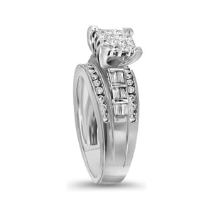 Enchanting Brilliance: 14kt White Gold Princess Diamond Cluster Bridal Wedding Engagement Ring 1/2 Cttw - Splendid Jewellery