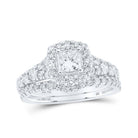 Enchanting Brilliance | 14kt White Gold Princess Diamond Halo Bridal Wedding Ring Band Set 1 - 1/2 Cttw - Splendid Jewellery