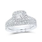 Enchanting Brilliance: 14kt White Gold Princess Diamond Halo Bridal Wedding Ring Band Set - Splendid Jewellery