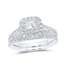 Load image into Gallery viewer, Enchanting Brilliance: 14kt White Gold Princess Diamond Halo Bridal Wedding Ring Band Set - Splendid Jewellery