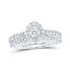Enchanting Brilliance: 14kt White Gold Round Diamond Halo Bridal Wedding Ring Band Set 1 Cttw - Splendid Jewellery