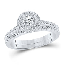 Load image into Gallery viewer, Enchanting Brilliance | 14kt White Gold Round Diamond Halo Bridal Wedding Ring Band Set 1/2 Cttw | Splendid Jewellery - Splendid Jewellery