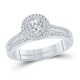 Enchanting Brilliance | 14kt White Gold Round Diamond Halo Bridal Wedding Ring Band Set 1/2 Cttw | Splendid Jewellery - Splendid Jewellery