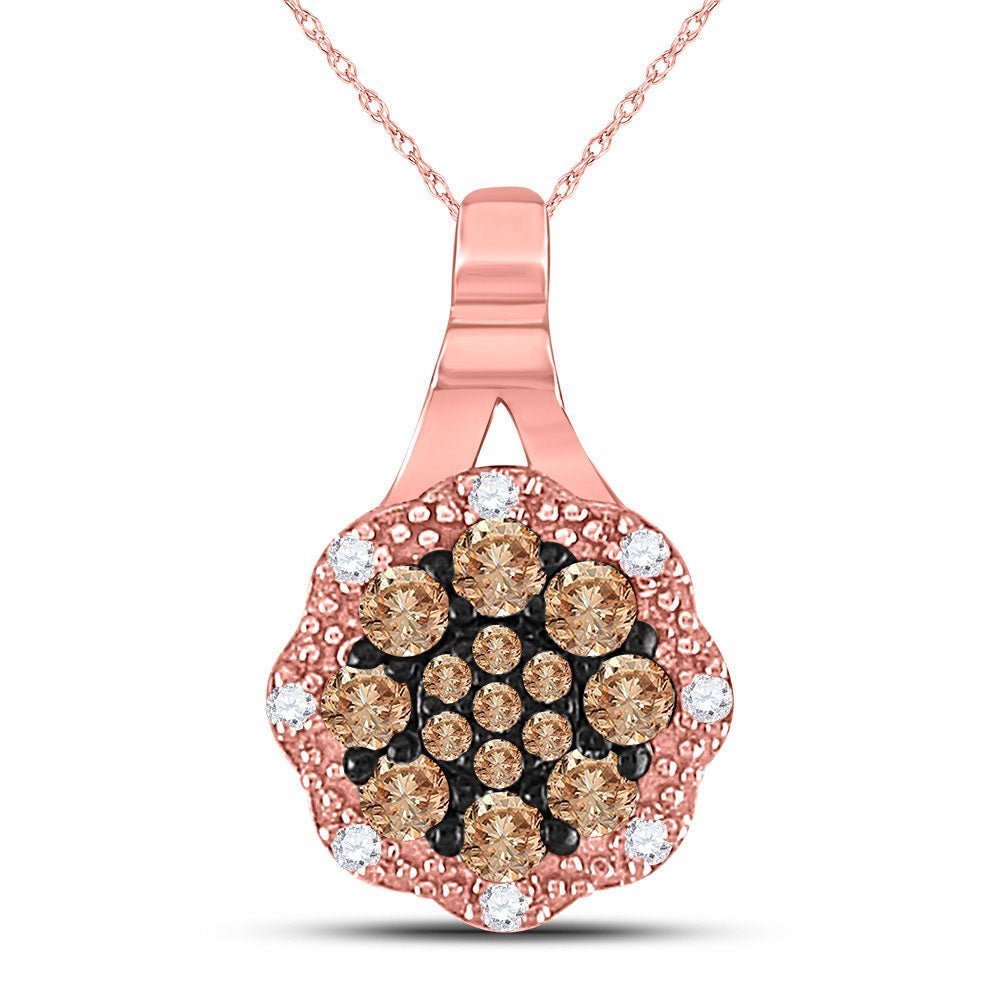 Enchanting Brown Diamond Cluster Pendant | 14kt Rose Gold Womens Round Brown Diamond Cluster Pendant 1/4 Cttw - Splendid Jewellery