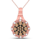 Enchanting Brown Diamond Cluster Pendant | 14kt Rose Gold Womens Round Brown Diamond Cluster Pendant 1/4 Cttw - Splendid Jewellery