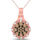 Enchanting Brown Diamond Cluster Pendant | 14kt Rose Gold Womens Round Brown Diamond Cluster Pendant 1/4 Cttw - Splendid Jewellery
