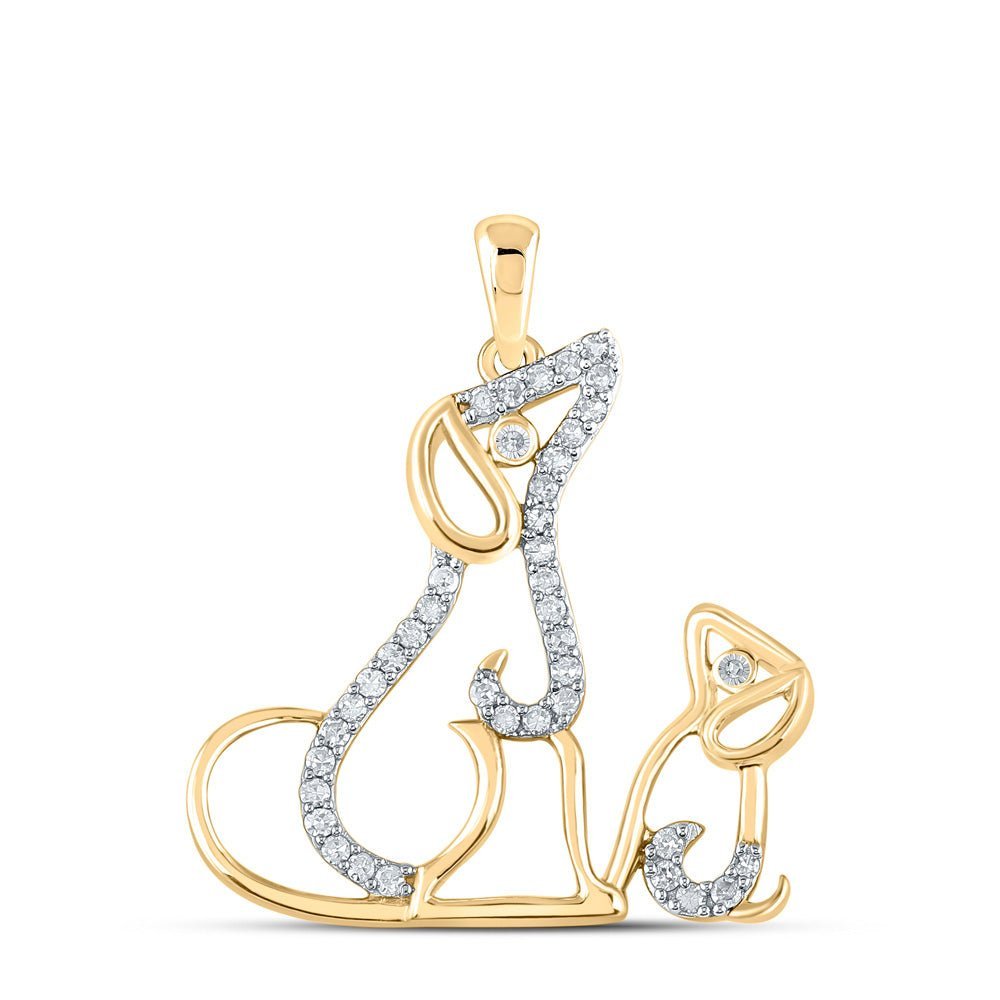 Enchanting Canine Sparkle Pendant | 10kt Yellow Gold Womens Round Diamond Dog Puppy Pendant 1/5 Cttw - Splendid Jewellery
