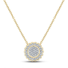 Enchanting Cluster of Diamonds Necklace | 10kt Yellow Gold Women's Round Diamond Pendant 1/5 Cttw - Splendid Jewellery
