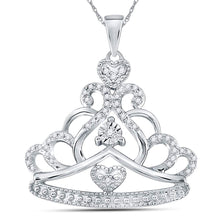 Load image into Gallery viewer, Enchanting Crown of Diamonds Pendant | 14kt White Gold Womens Round Diamond Crown Tiara Fashion Pendant 1/6 Cttw - Splendid Jewellery