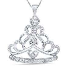 Load image into Gallery viewer, Enchanting Crown of Diamonds Pendant | 14kt White Gold Womens Round Diamond Crown Tiara Fashion Pendant 1/6 Cttw - Splendid Jewellery