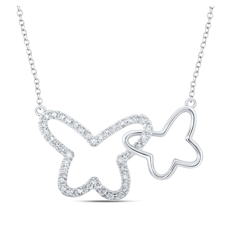 Enchanting Diamond Butterfly Necklace: 10kt White Gold Womens Round Diamond Pendant 1/4 Cttw - Splendid Jewellery