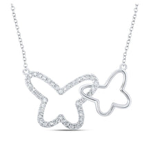 Load image into Gallery viewer, Enchanting Diamond Butterfly Necklace: 10kt White Gold Womens Round Diamond Pendant 1/4 Cttw - Splendid Jewellery